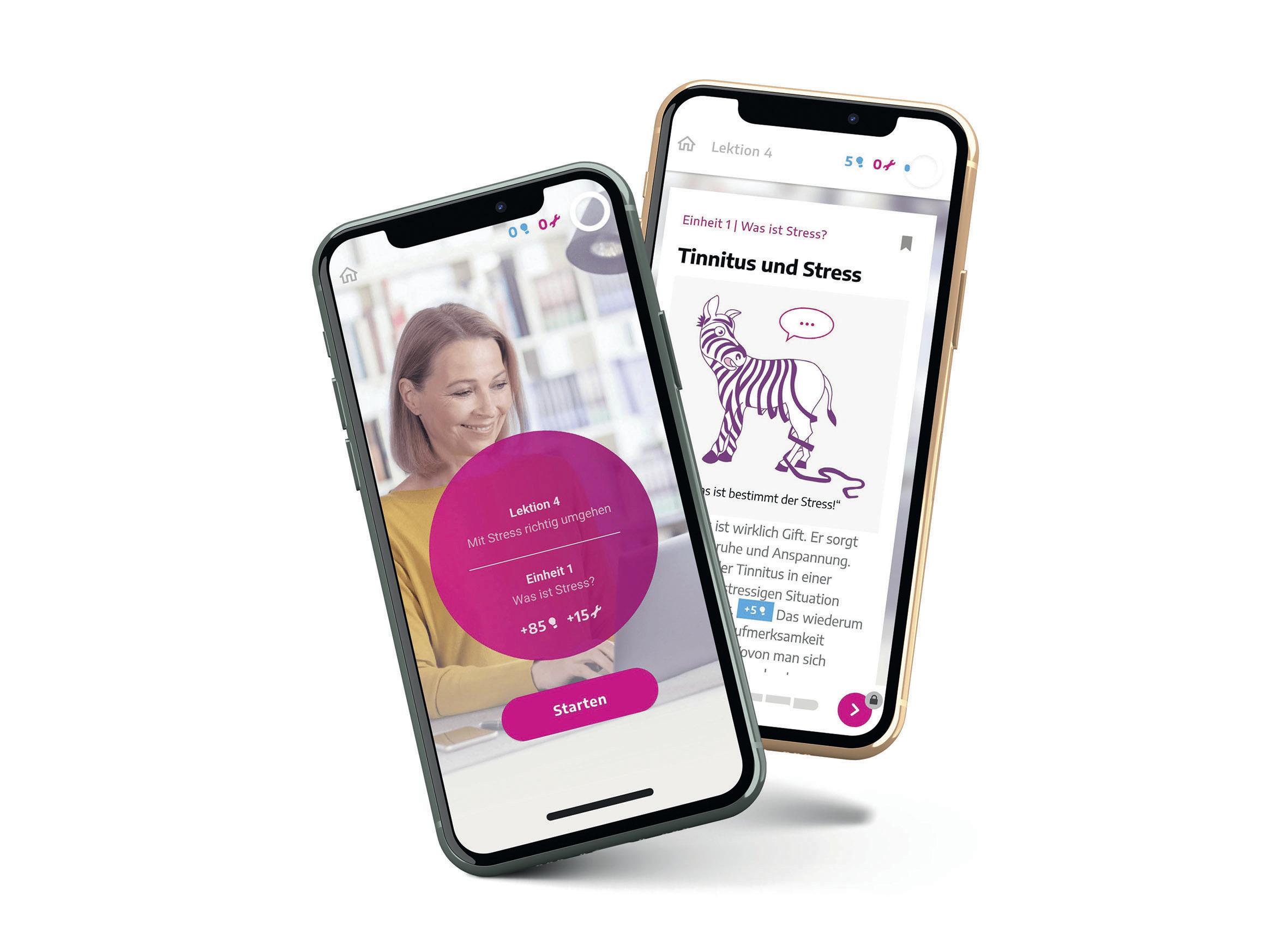 Zwei Handys mit der Tinitus-App